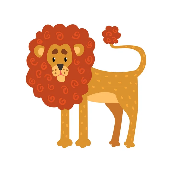 Carino divertente leone cartone animato personaggio vettore Illustrazione su uno sfondo bianco — Vettoriale Stock
