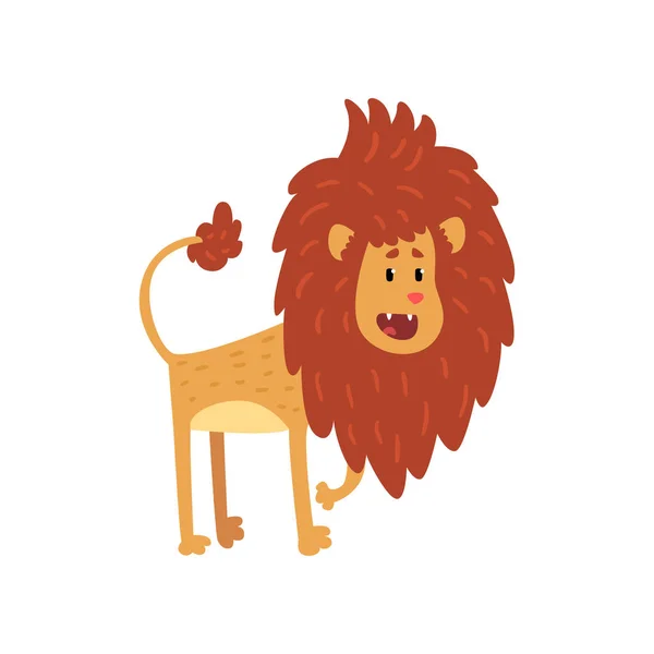 Lindo personaje divertido de dibujos animados cachorro de león con vector de boca abierta Ilustración sobre un fondo blanco — Vector de stock