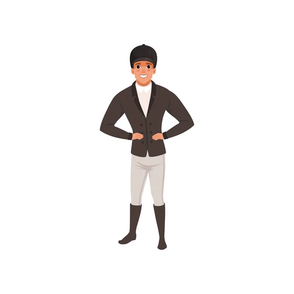 Homme jockey en costume noir, vecteur sportif professionnel équestre Illustration — Image vectorielle