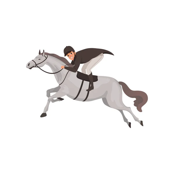 Homme jockey à cheval, cavalier professionnel vecteur sportif Illustration — Image vectorielle