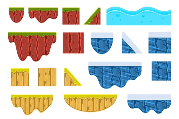 Diferentes superfícies sett, textura do solo, água, gelo e madeira vetor Ilustrações sobre um fundo branco — Vetor de Stock