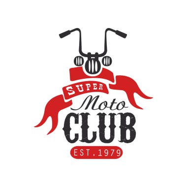 Süper moto club logo, est 1979, tasarım öğesi için motor veya bisikletçinin kulüp, motosiklet tamircisi, Yazdır beyaz bir arka plan üzerinde giyim vektör çizim için