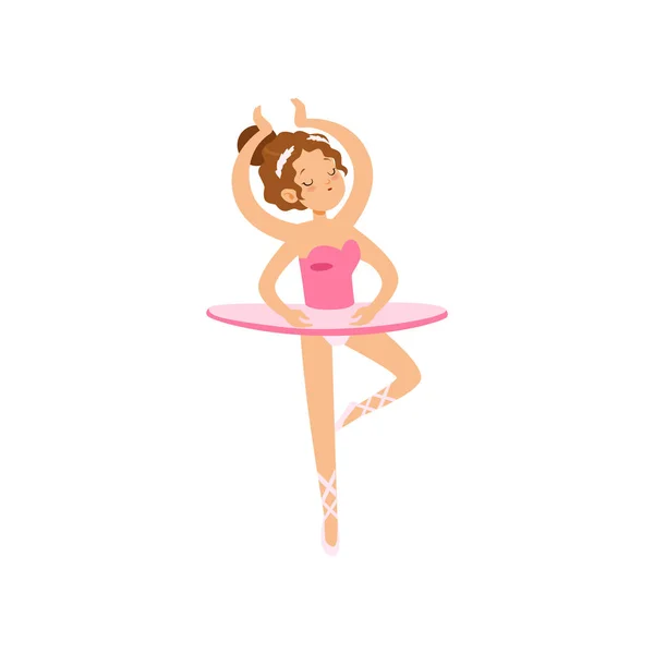 Multitasking ballerina karakter dansen in roze klassieke tutu, meisje met veel handen vector illustratie op een witte achtergrond — Stockvector