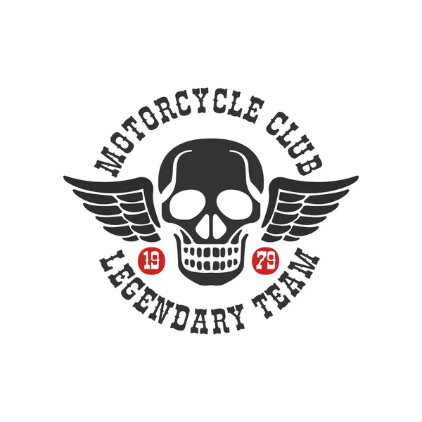 Logo del club motociclistico, squadra leggendaria 1979, elemento di design per club motociclistico o motociclistico, officina di riparazione moto, stampa per vettore di abbigliamento Illustrazione su sfondo bianco — Vettoriale Stock