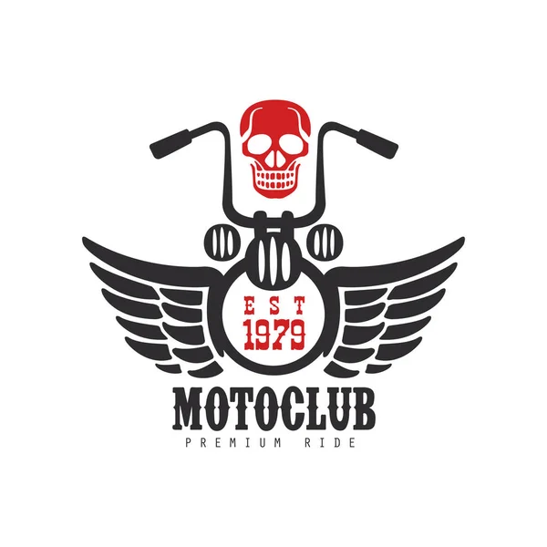 Logo Motoclub, premium ride, est 1979, elemen desain untuk klub motor atau biker, bengkel sepeda motor, cetak untuk vektor pakaian Illustration pada latar belakang putih - Stok Vektor