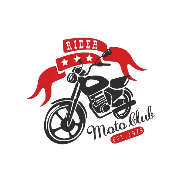 Logo klub Rider moto, est 1979 elemen desain untuk klub motor atau biker, toko reparasi sepeda motor, cetak untuk vektor pakaian Illustration pada latar belakang putih - Stok Vektor