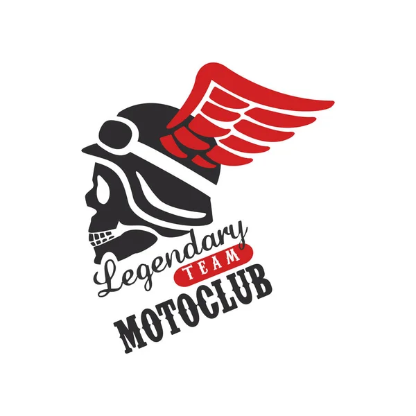 Leggendario logo del team motoclub, elemento di design per il motore o il club motociclistico, officina di riparazione moto, stampa per vettore di abbigliamento Illustrazione su sfondo bianco — Vettoriale Stock