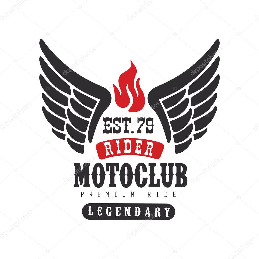 Rider motoclub logo, premium ride est 1979, design element for motor or biker club, motorcycle repair shop, print for clothing vector Illustration on a white background