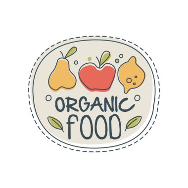 Organik gıda logo şablonu, el çizilmiş vektör çizim beyaz bir arka plan üzerinde tarım etiket için sağlıklı gıda malzemeleri Dükkanı, vegan Dükkanı, vejetaryen kafe, ekoloji şirket, doğal ürünler, eko Pazar,