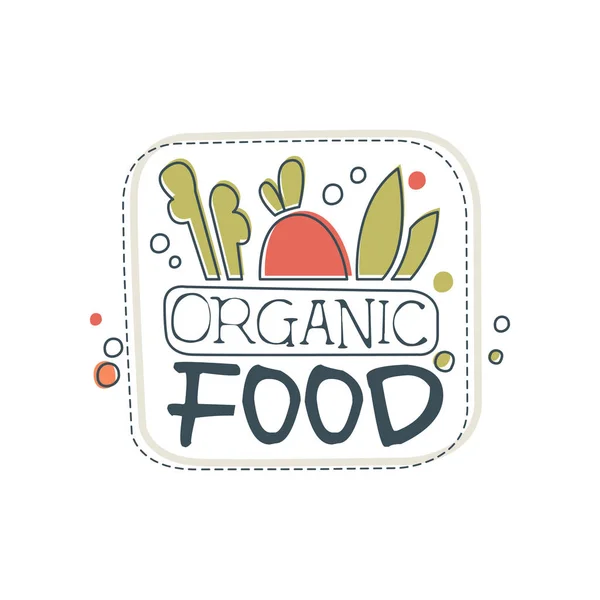 Organické potraviny logo šablona, label pro prodejna zdravé výživy, obchod veganské, vegetariánské kavárny, ekologie společnost, přírodní produkty, eco trh, zemědělství ručně kreslenou vektorové ilustrace — Stockový vektor