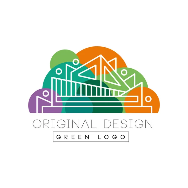 Zelené logo původní šablona návrhu loga, barevné městské krajiny, stavební konstrukce vektorové ilustrace na bílém pozadí — Stockový vektor