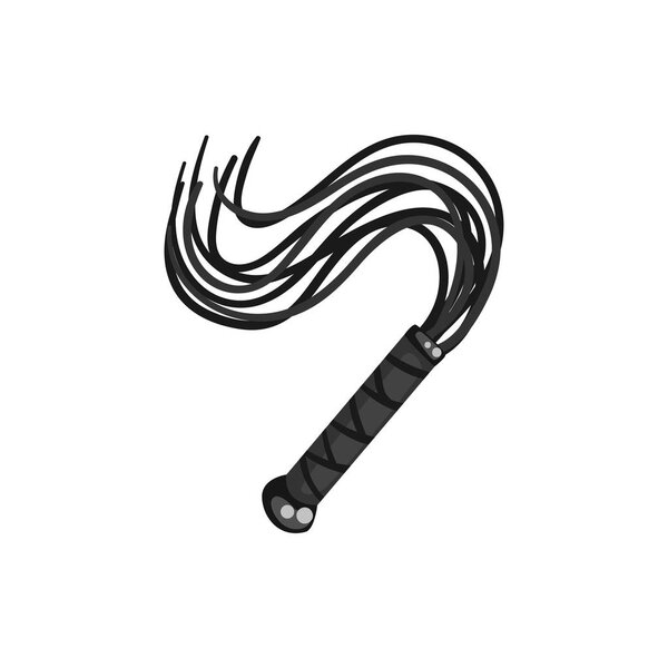 Black leather whip, fetish stuff for role playing and bdsm vector Illustration on a white background