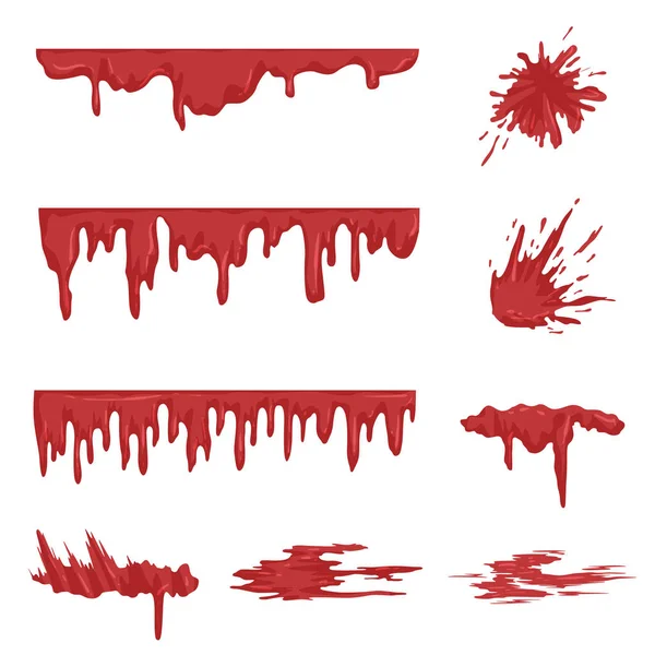 Blutspritzer Set, tropfendes Blut und Fleckenvektorillustrationen auf weißem Hintergrund — Stockvektor