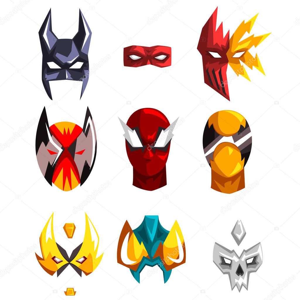 Colorfu super hero masks set of vector Illustrations on a white background