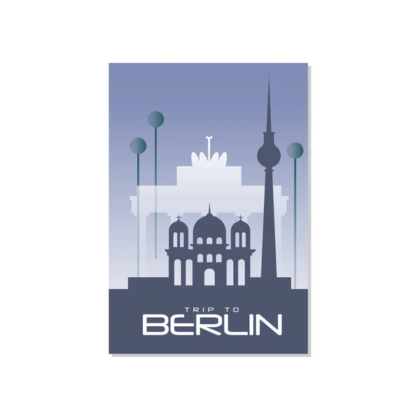 Trip to Berlin, travel poster template, touristic greeting card, vector Illustration for magazine, presentation, banner, book cover — Stock Vector