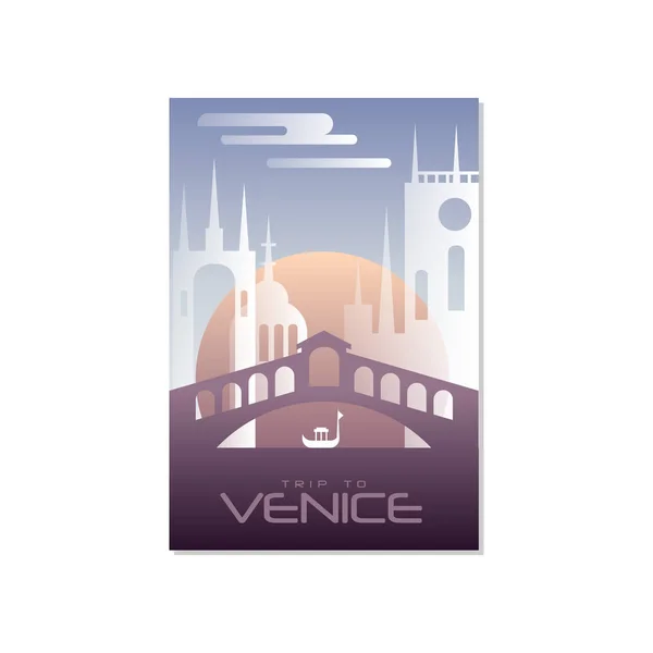 Resa till Venedig, resor affisch mall, turistiska gratulationskort, vektor Illustration för tidningen, presentation, banner, bokomslag — Stock vektor