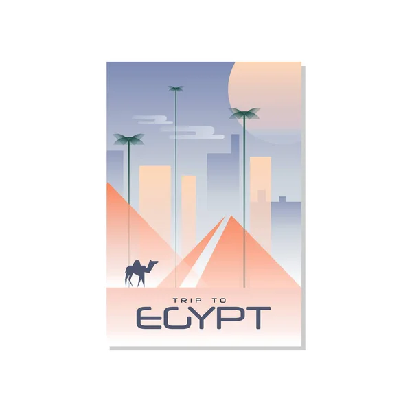 Viaje a Egipto, plantilla de póster de viaje, tarjeta de felicitación turística, vector Ilustración para la revista, presentación, bandera, portada del libro — Vector de stock