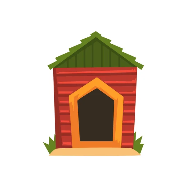 白地に緑の屋根のベクトル図で赤の木製犬小屋 — ストックベクタ