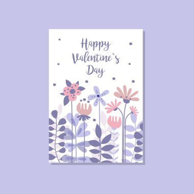 Yazıt mutlu Sevgililer günü, trendy kartpostal vektör çizim, zarif tasarım öğesi dekoratif çiçeklerle ile romantik tebrik kartı