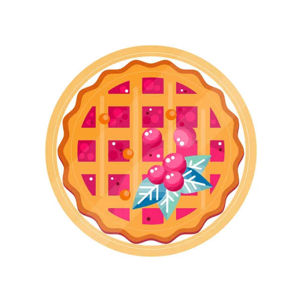 Fresh cranberry pie on a plate vector Illustration on a white background — Stock Vector