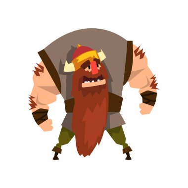 Viking savaşçı karakter kask boynuzları üzerinde beyaz bir arka plan illüstrasyon vektör