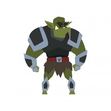 Beyaz zemin üzerine yeşil fantezi büyülü savaşçı yaratık karakter vektör çizim