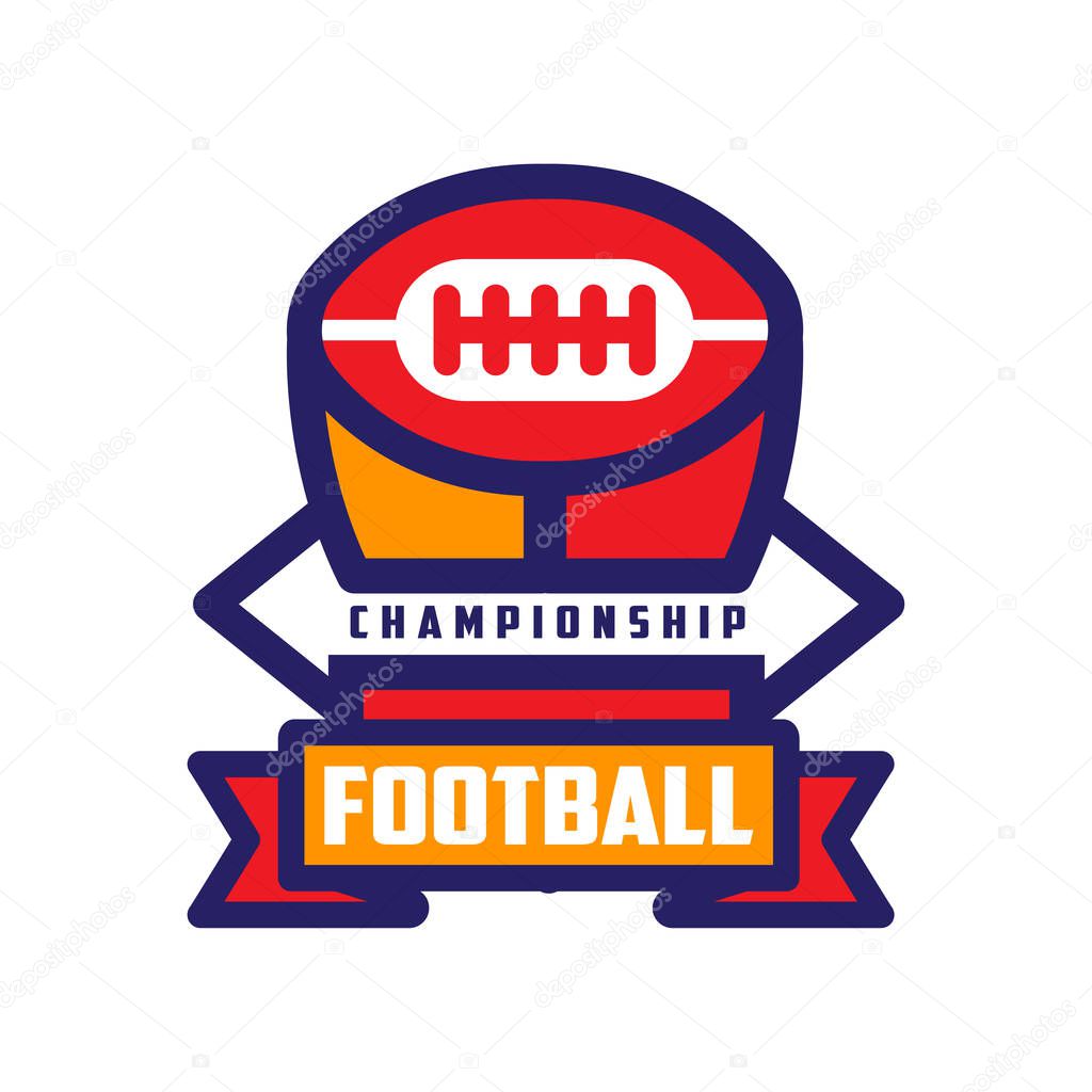 Football championship logo template, American football colorful emblem, sport team insignia vector Illustration on a white background