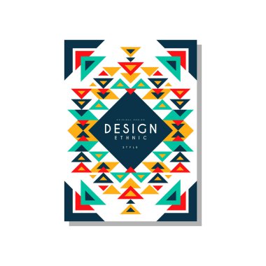 Tasarım etnik tarzı kart temlate, renkli etno kabile geometrik takı, trendy model öğe için iş, logo, davetiye, broşür, poster, afiş illüstrasyon vektör