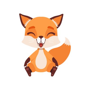 Katta, komik orman hayvan vektör çizim beyaz bir arka plan üzerinde oturan sevimli mutlu fox karakteri