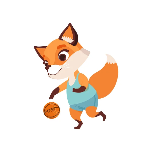 Cute fox character playing basketball, funny forest animal vector Illustration on a white background — Stock Vector