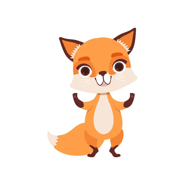 Cute fox character standing, funny forest animal vector Illustration on a white background — Stock Vector