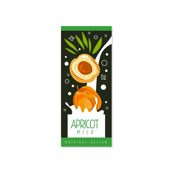 Logo lait abricot design original, étiquette pour les produits laitiers naturels sains avec vecteur de fruits frais Illustration — Image vectorielle