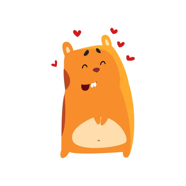 Personagem de hamster de desenho animado bonito no amor, animal de estimação roedor marrom engraçado com corações vermelhos em torno dele vetor Ilustração em um fundo branco —  Vetores de Stock