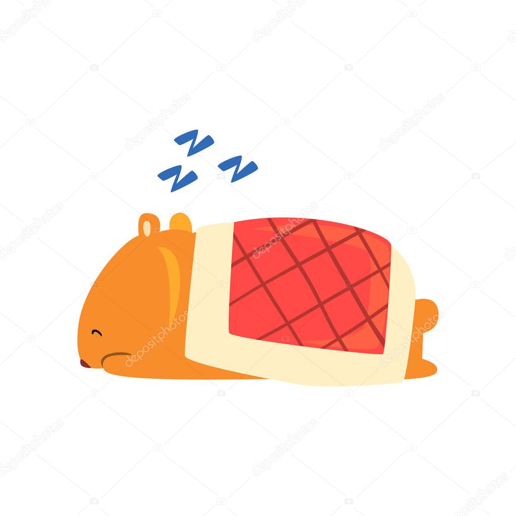 Cute cartoon hamster character snoring during sleeping, funny brown rodent animal pet vector Illustration on a white background