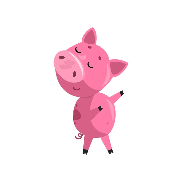 Pembe komik şüpheci karikatür bebek domuzcuk, şirin küçük domuzcuk karakter resimde beyaz bir arka plan üzerinde vektör — Stok Vektör