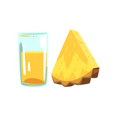 Ananas Meyve suyu, doğal vejetaryen içki, sağlıklı organik gıda vektör çizim beyaz bir arka plan üzerinde bardak