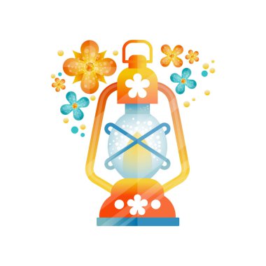 İllüstrasyon vektör geleneksel Arapça fener, Müslüman Ramazan kandil ışık ve çiçekler