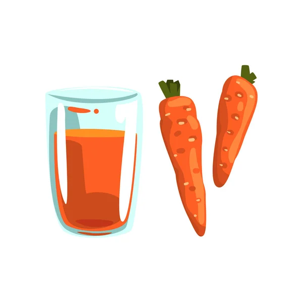 Zanahoria jugo de verduras, vaso de bebida vegetariana natural, saludable vector de alimentos orgánicos Ilustración sobre un fondo blanco — Archivo Imágenes Vectoriales