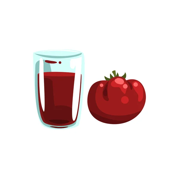 Zumo de tomate vegetal, vaso de bebida vegetariana natural, vector de alimentos orgánicos saludables Ilustración sobre un fondo blanco — Archivo Imágenes Vectoriales