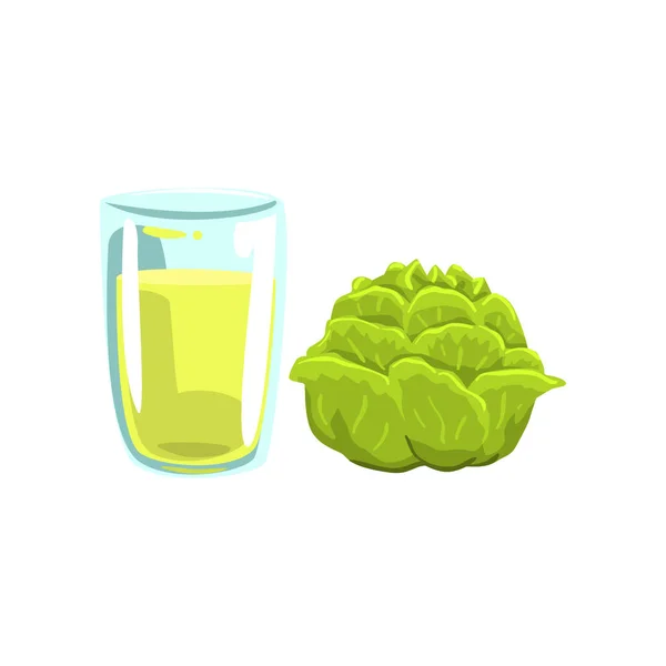 Zumo vegetal de col, vaso de bebida vegetariana natural, vector de alimentos orgánicos saludables Ilustración sobre un fondo blanco — Vector de stock