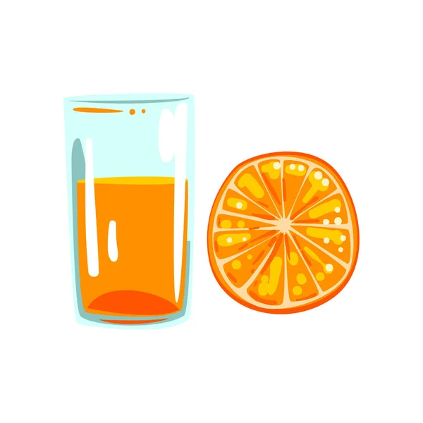 Oranje vruchtensap, glas van natuurlijke vegetarische drank, gezonde natuurvoeding vector illustratie op een witte achtergrond — Stockvector