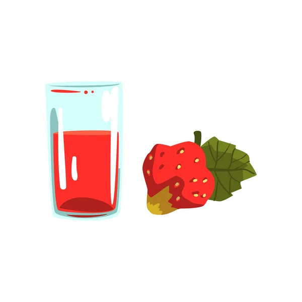 Zumo de fresa, vaso de bebida vegetariana natural, vector de alimentos orgánicos saludables Ilustración sobre fondo blanco — Archivo Imágenes Vectoriales