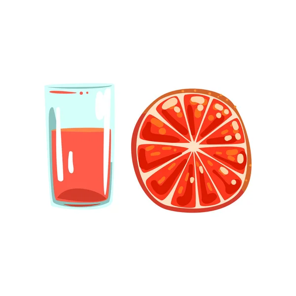 Zumo de pomelo, vaso de bebida vegetariana natural, vector de alimentos orgánicos saludables Ilustración sobre un fondo blanco — Archivo Imágenes Vectoriales