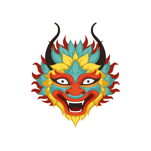 Красочная голова дракона, элемент традиционного китайского лодочного фестиваля векторная иллюстрация на белом фоне
