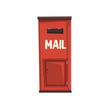 Şehir mektupları göndermek için postbox asılı. Parlak kırmızı metalik posta kutusu. İnsanlar iletişim kavramı için oturum açın. Web sitesi veya hareket eden app için renkli düz vektör tasarımı