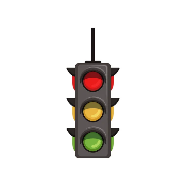 Semáforo con disposición vertical de señales. Semáforo vectorial plano con lámparas rojas, amarillas y verdes. Dispositivo de señalización situado en las intersecciones de carreteras — Archivo Imágenes Vectoriales