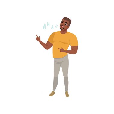 Neşeli Afrikalı-Amerikalı genç adam kahkahalarla gülmekten üzerinde beyaz bir arka plan illüstrasyon vektör