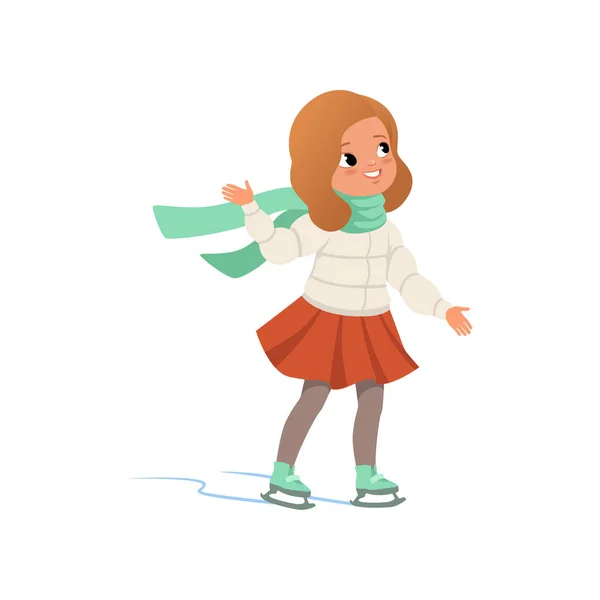 Υπέροχο κορίτσι σε ζεστά ρούχα πατινάζ στον πάγο διανυσματικά εικονογράφηση σε λευκό φόντο — Διανυσματικό Αρχείο