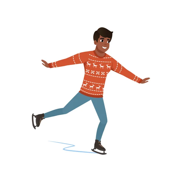 Young African American man ice skating vector Illustration on a white background — Stock Vector
