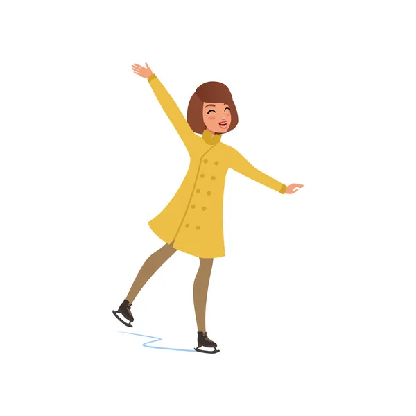 Girl in warm clothes ice skating vector Illustration on a white background — Stock Vector